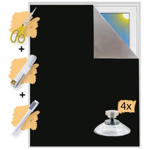 Verdunklungsstoff Meterware | Hitzeschutz oder Kälteschutz | Sonnenschutz zu 100% Verdunkelung | Folie mit Thermobeschichtung für alle Fenster | Blackout (Schwarz mit Saugnäpfen)