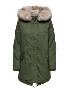 ONLY Damen Winter-Jacke OnlMay einfarbiger Parka Mantel Fellkapuze Herbst/Winter, Farbe:Grün, Größe:XS