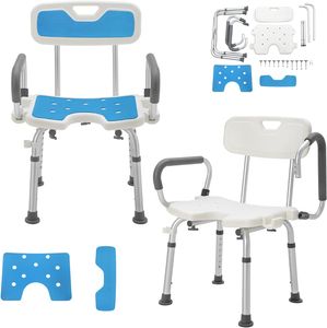 ACXIN Duschstuhl mit Armlehnen Abnehmbar und Rückenlehne Badhocker Höhenverstellbar Anti-Rutsch Badestuhl bis 150 kg für Senioren Behinderte und Schwangere (Type C)