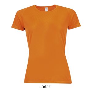 Damen Raglan Sport T-Shirt + Längerer Rücken - Farbe: Neon Orange - Größe: XL