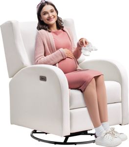 Elektrické polohovateľné kreslo s funkciou otáčania a kĺzania, nosnosť 113,4 kg, otočné kreslo s funkciou kĺzania a nastaviteľným uhlom, s polyesterovým povrchom do obývačky, spálne, krémovo biela