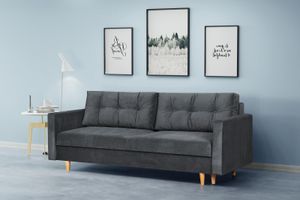 Beautysofa Schlafsofa Sigurd im skandinavisches Stil, Couch mit Schlaffunktion und Bettkasten, Polstersofa für Wohnzimmer (Stoff: paros 06 - anthrazit)