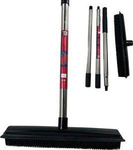 Gummibesen mit Stiel 2 in 1 | Friseurbesen | Verstellbarer Stiel (bis 120 cm) – Schwarz