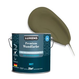 LUXENS - Premium Wandfarbe 2,5 l - Olivgrün - Matt - Wände, Decken & Täfelungen - Anti-Allergen - Ohne endokrine Disruptoren - 25m²