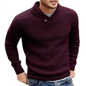 Herren Einfarbig Herbst Winter Casual Pullover Langarm Kragen Ausgestattet Pullover,Farbe: Weinrot,Größe:M