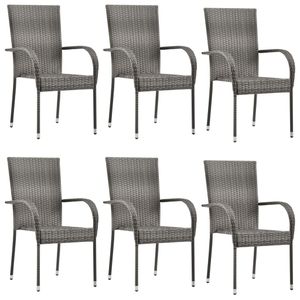 6er Set Garten-Stapelstš¹hle Armlehnstš¹hle Gartenstš¹hle Grau Poly Rattan|5617