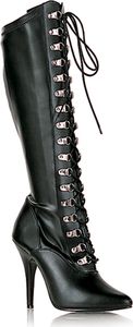 SEDUCE-2024 kniehohe Pleaser High-Heels D-Ring Schnürstiefel schwarz Lederoptik