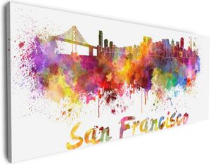 Wallario Premium Leinwandbild Städte als Aquarell - Skyline von San Francisco in Größe 80 x 200 cm