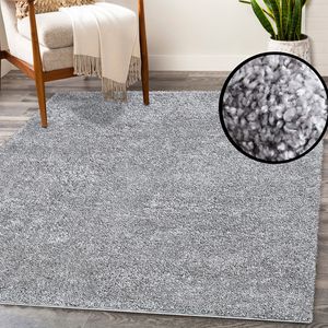 Teppich Hochflor Shaggy Flauschig Weich Einfarbig, Farbe:Grau, Größen:160 x 230 cm