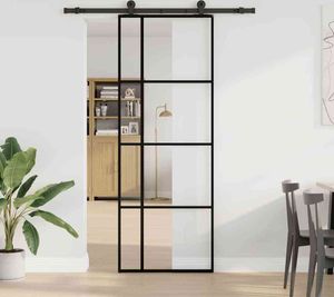 vidaXL Drzwi przesuwne z okuciem 76x205 cm ESG szkło i aluminium