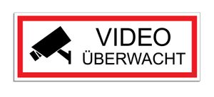 Schild Video überwacht Videoüberwachung | Aluminiumschild | wetterfester Mehrfarbdruck | 175 x 65 mm |selbstklebend