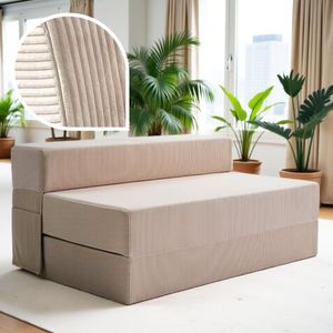 Cord Sofa – Schlafsofa 120 cm breit, faltbare Schlafcouch & Gästematratze für 2, klappbares Sofa Bett – Extra dick 20cm & bequem H3 – Perfekt für Gäst