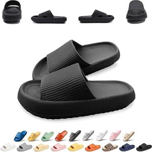 Rutschfeste Schnelltrocknende Badelatschen Uni - Weiche Dicke Sohle Hausschuhe Wolkenschuhe, 38/39