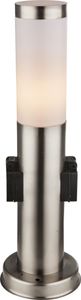 Globo Lighting Außenleuchte Edelstahl, Kunststoff opal, IP44, mit 2 Steckdosen im Sockel, ø: 131mm, H: 450mm, exkl. 1x E27 23W 230V