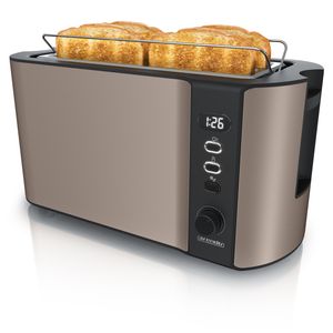 Arendo Toaster für 4 Scheiben, 1500W, Langschlitz, Brötchenaufsatz, Wärmeisoliert, Display, bronze