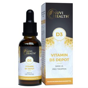 Nuvi Health® Vitamin D3 5000 I.E (125 µg) je Tropfen - 1850 Tropfen = 50 ML - Labor - Hochdosiert – Vegetarisch - MCT-Öl - Vitamin D Flüssig Liquid (Cholecalciferol) - Hohe Bioverfügbarkeit