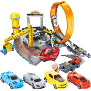 Malplay Trackset Parkhaus Für Kinder Mit 4 Spielzeugautos Und  Rennbahn Mit SchleifeTrack