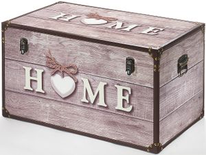 Kobolo Truhe Aufbewahrungsbox - HOME - aus Holz und Kunstleder 68x42x40 cm