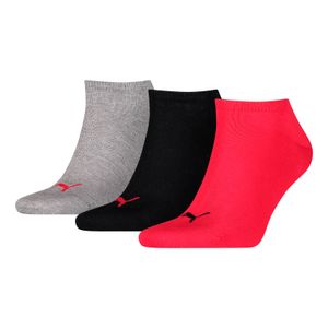 PUMA Unisex Sneakersocken Invisible 3er-Pack Rot Grau Schwarz, Größe:39 - 42