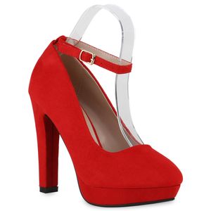 VAN HILL Damen Plateau Pumps Stiletto Party Schuhe 840269, Farbe: Rot, Größe: 38