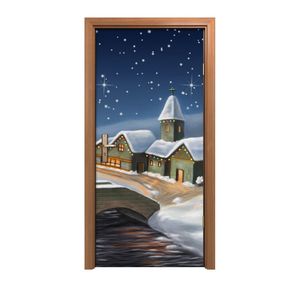 Coloray Dveřní plakát 70x200cm Samolepka na dveře Samolepicí fólie  Pouliční umění -  Art Winter City Christmas Landscape