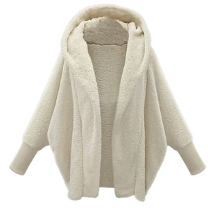 Plus Size Damen Teddybär Fleece Loser Mantel Flauschige Jacke Winter Warm Outwear,Farbe: Weiß,Größe:3XL