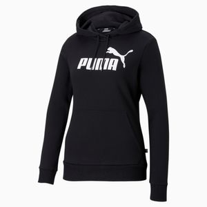 PUMA Dámsky sveter - mikina s logom ESS, okrúhly výstrih, dlhý rukáv, kapucňa, hladká čierna S