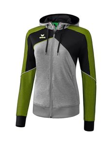 erima Premium One 2.0 Trainingsjacke mit Kapuze Damen grey melange/black/lime pop 38