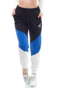 Bongual ® Jogginghose Damen Farbblock Relaxhose Trainingshose Baumwolle-Mix dreifarbig Sporthose 42/XL Blau-Mix