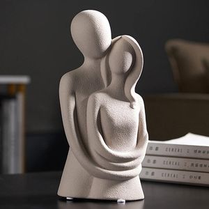 Moderne abstrakte Keramikskulptur – Büro- oder Heimdekoration – Paar – Grau