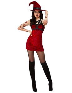 Teuflisches Hexen-Kostüm für Damen Halloweenkostüm schwarz-rot