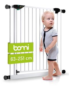 BOMI® Türschutzgitter Ohne Bohren 63-251 cm | 90° Feststellfunktion | Schließt automatisch | Kinderschutzgitter zum Klemmen