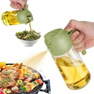 Ölspender für Küchenspray, 2-in-1-Ölspender und Ölsprüher, 16 oz/470 ml Glasölflasche für Heißluftfritteuse, Salat, Braten, Grillen, Grün