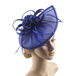Frauen Fascinator Stirnband Feder Mesh Blume Einfarbig Vintage Bowler Hut Hochzeit Haarspange Tea Party Hut für Abschlussball Bankett-Blau