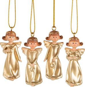 4 goldene Weihnachtsengel zum Aufhängen 5 cm - Weihnachtsbaumschmuck Engel