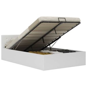 Bettgestell mit Lattenrost, Stauraumbett Hydraulisch Bett für 2 Personen Weiß Kunstleder 120x200 cm