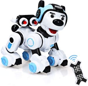 GOPLUS Fernbedienung Roboterhund für Kinder, Intelligenter Polizeihund Roboterspielzeug, Elektrische Haustier Programmierbar Wiederaufladbar Niedlich mit Licht und Musik