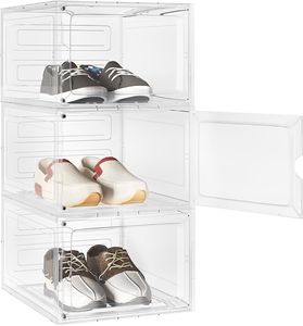 WOLTU Schuhboxen, 3er Set stapelbare Schuhbox, Schuhkasten, mit magnetischer Tür, transparente Box für Schuhe bis Größe 46 Sportschuhe High Heel Spielzeug, aus Kunststoff