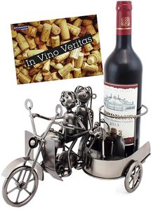 BRUBAKER Stojan na láhve vína Motocyklový pár se sajdkárou a psem - kovová plastika s dárkovou kartou