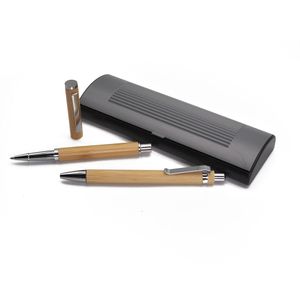 Schreibset mit Bambus Gelschreiber und Kugelschreiber in Aufbewahrungsbox