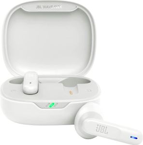 Słuchawki bezprzewodowe JBL Wave Flex, TWS, Bluetooth 5.2, 40 mAh (słuchawki), 500 mAh (etui ładujące), IP54, IPX2, białe UE