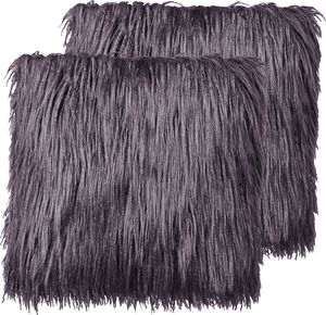BELIANI Dekokissen 2er Set Dunkelgrau aus Kunstfell 45 x 45 cm Quadratisch Flauschig Weich Deko Dekoration Wohnaccessoires für Wohnzimmer Schlafzimmer