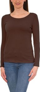 Alkato Damen Langarm Shirt mit O-Ausschnitt, Farbe: Hellbraun, Größe: L