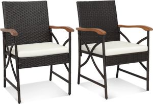 COSTWAY 2er Rattan Stühle Set, Polyrattan Gartenstuhl Holz, Gartensessehl mit Sitzkissen, Rattansessel Gartenstühle für Outdoor Terrasen Balkon Garten (X Design, 62 x 56 x 89 cm)