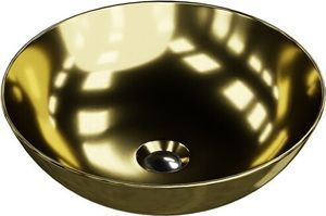 LAVITA Aufsatzwaschtisch Rosa Gold | Aufsatzwaschbecken Rund | Waschbecken Ohne Überlauf und Hahnloch | Aus hochwertigem Porzellan | Waschtisch | 40x40x13,5 cm | Gold