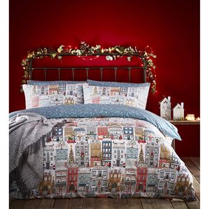Furn - Vianočné mestečko - "Sviatočná" súprava posteľnej bielizne - polyester, bavlna RV1746 (jednolôžko) (farebná)