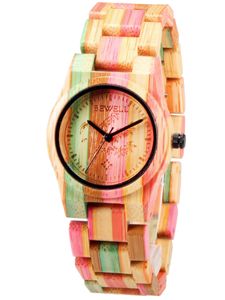 Alienwork Armbanduhr Damen Mehrfarbig Holz-Armband Natur-Bambus Handgefertigt