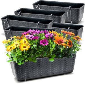 Blumenkästen für Balkon-Geländer - Rattan-Optik - Anthrazit - mit Halterung  --  Maße und Menge wählbar : 50 cm : 6 Stück