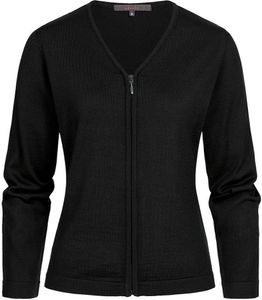 Greiff STRICK Damen Strickjacke V-Neck Reißverschluss Regular-Fit Schwarz M
