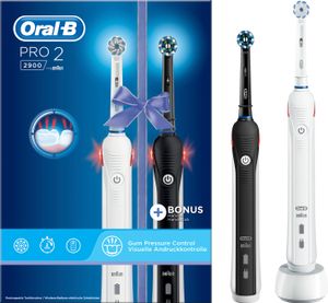 Oral-B PRO 2 2900 Doppelpack Elektrische Zahnbürste mit visueller Andruckkontrolle für extra Zahnfleischschutz, schwarz/weiß Oral-B PRO 2 2900 Doppelpack Elektrische Zahnbürste mit visueller Andruckkontrolle für extra Zahnfleischschutz, schwarz/weiß